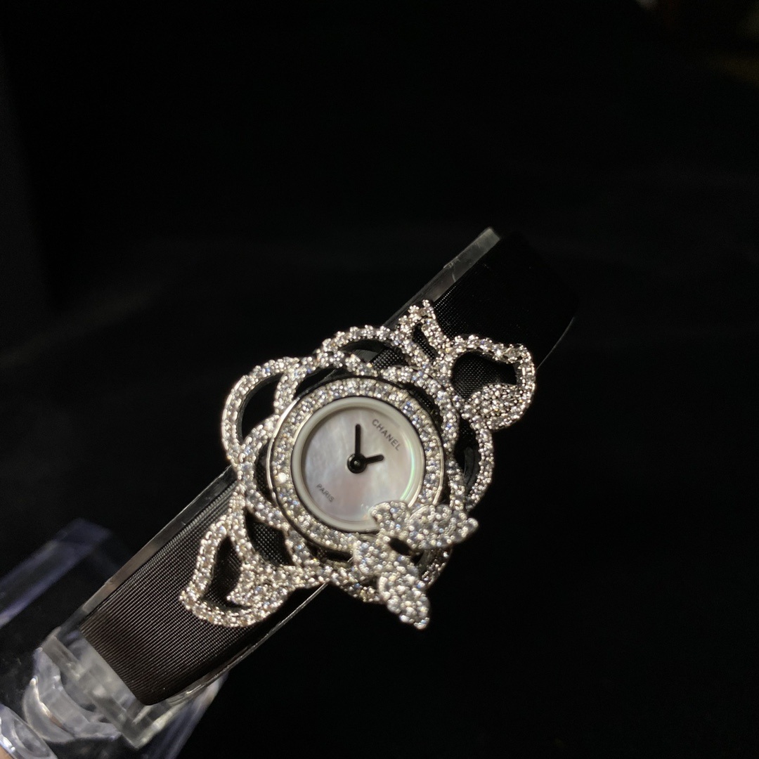 Chanel Jewelry Quartz Watch, Mother-of-Pearl Dial Silk Strap