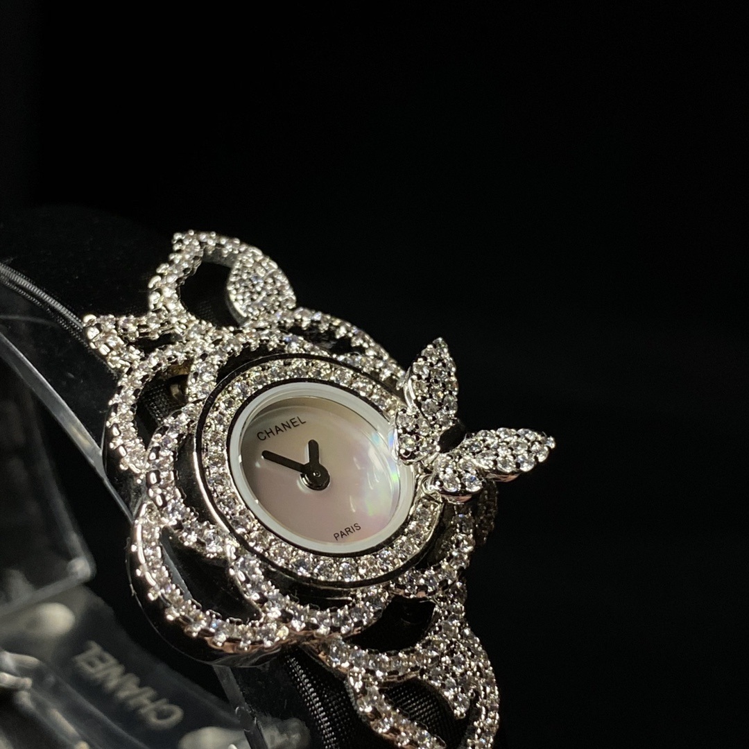 Chanel Jewelry Quartz Watch, Mother-of-Pearl Dial Silk Strap