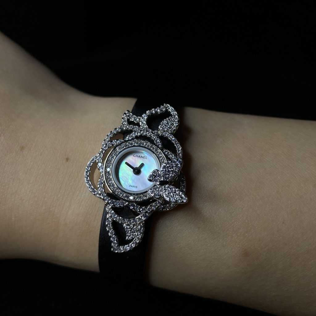 Chanel Jewelry Quartz Watch, Mother-of-Pearl Dial Silk Strap