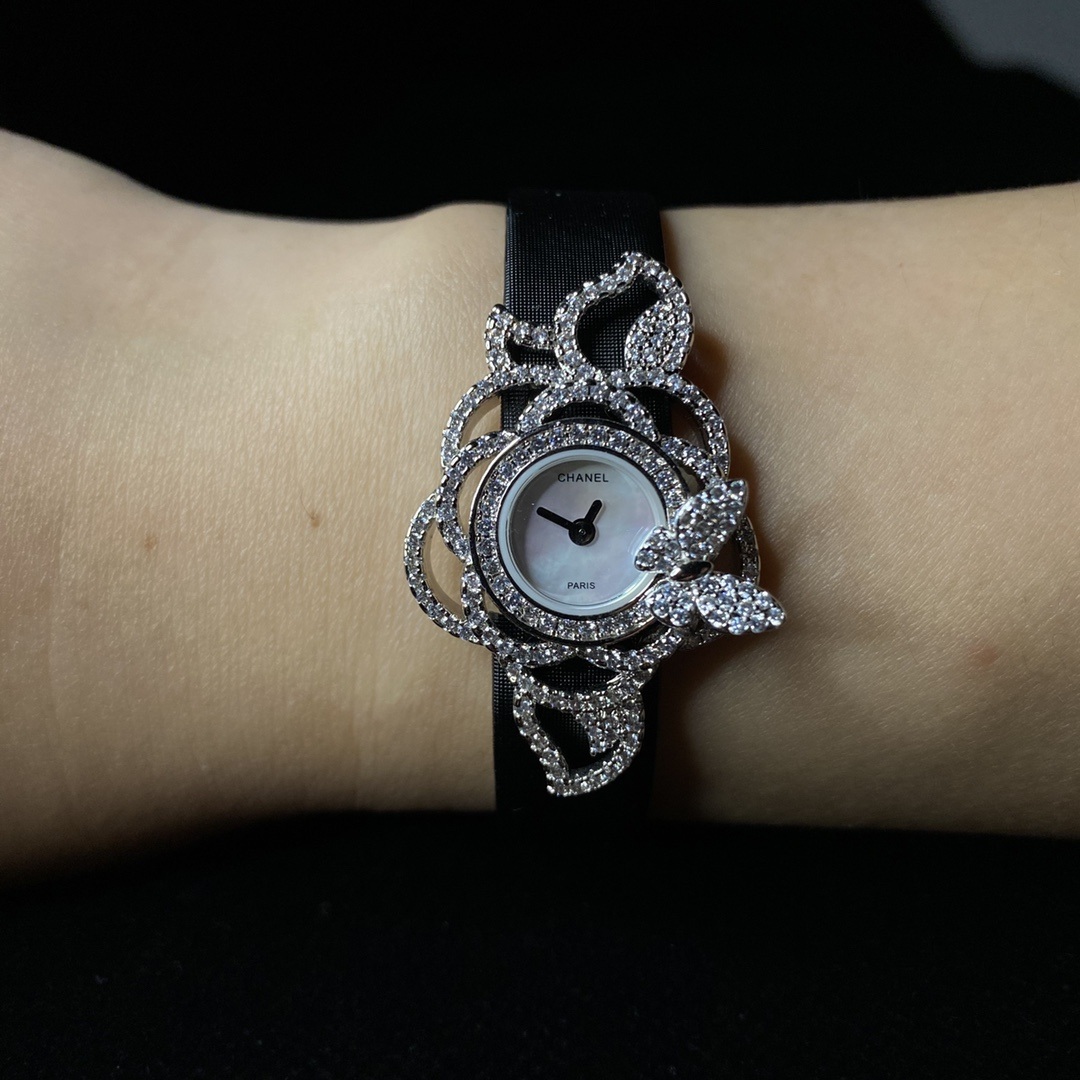 Chanel Jewelry Quartz Watch, Mother-of-Pearl Dial Silk Strap