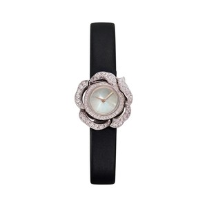 Chanel Camellia Jewelry Quartz Watch, Mother-of-Pearl Dial Diamond Bezel Leather Strap