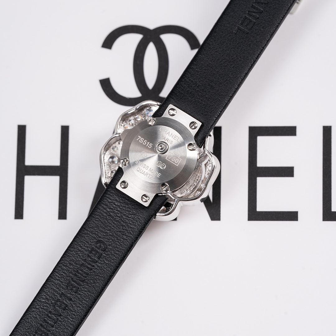 Chanel Camellia Dual Dial Watch, Mother-of-Pearl Dial Diamond Set Leather Strap