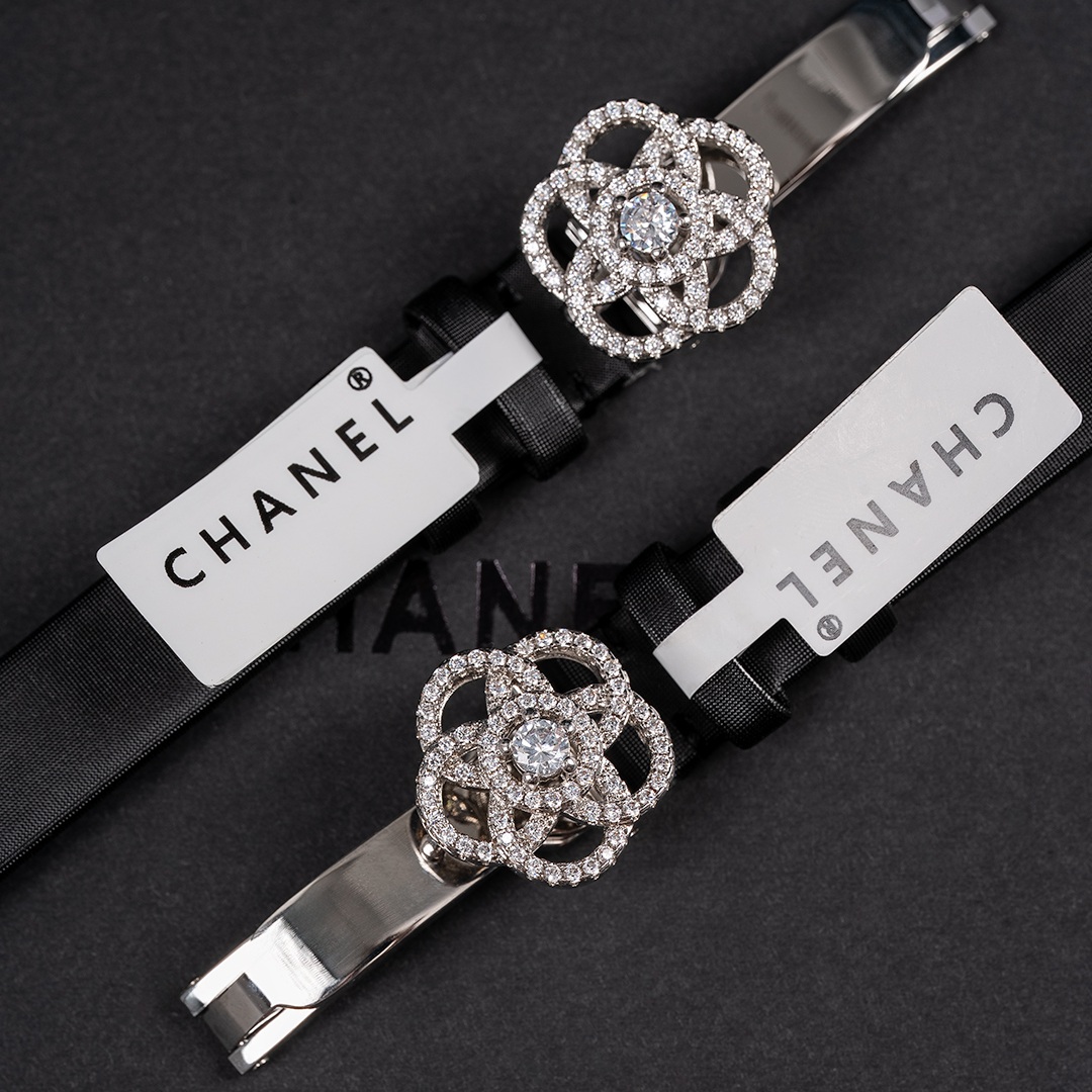 Chanel Camellia Dual Dial Watch, Mother-of-Pearl Dial Diamond Set Leather Strap