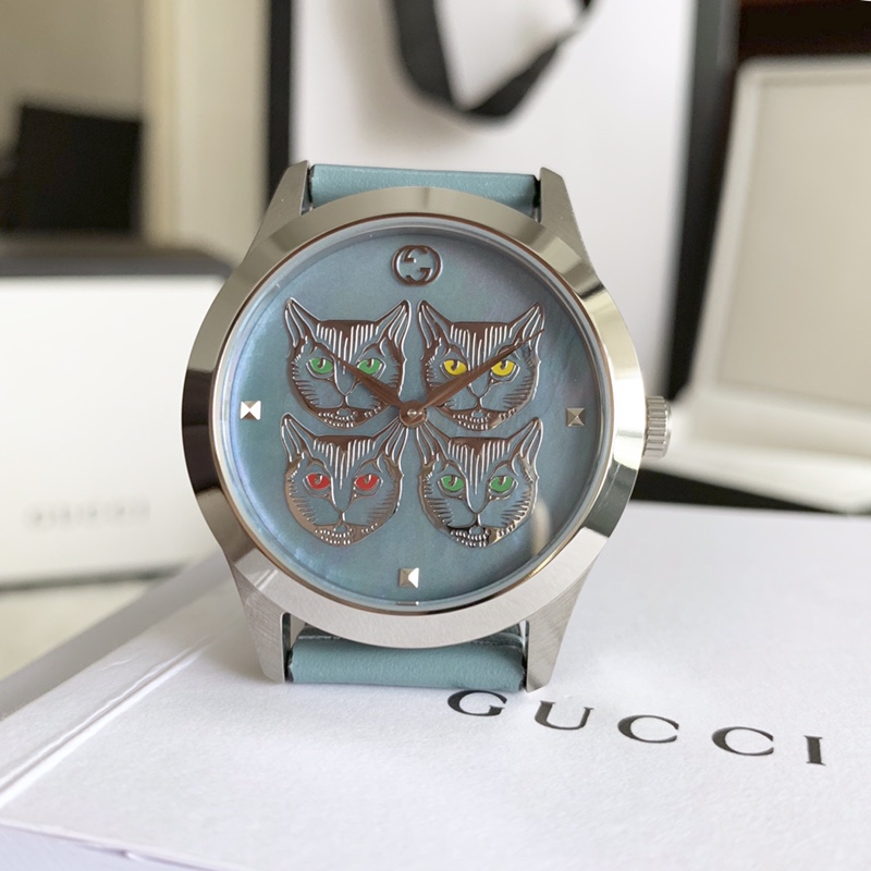 Gucci Mystic Cat Watch, Mother-of-Pearl Cat Dial Leather Strap
