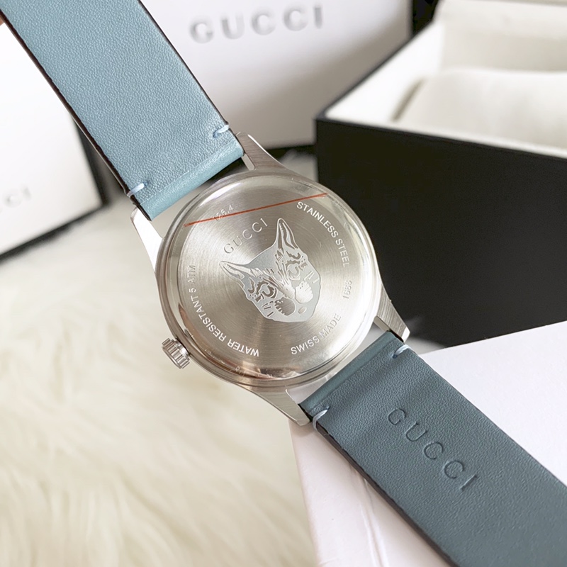 Gucci Mystic Cat Watch, Mother-of-Pearl Cat Dial Leather Strap