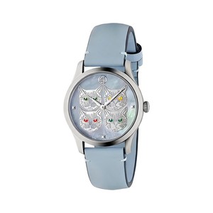 Gucci Mystic Cat Watch, Mother-of-Pearl Cat Dial Leather Strap