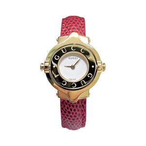 Gucci Vintage Reversible Bangle Watch, White Dial Red Reptile-pattern Leather Strap