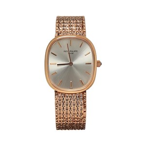 Patek Philippe Vintage Oval Watch, Silver Dial Rose-Gold Woven Bracelet