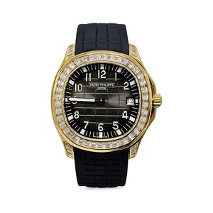 Patek Philippe Aquanaut-Style Diamond-Set Watch, Black Dial Rubber Strap