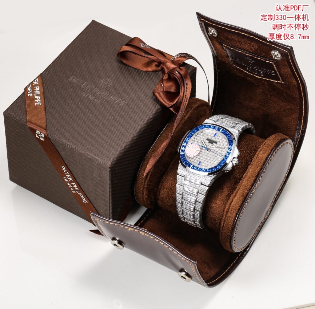 Patek Philippe Automatic Watch, Blue Dial Diamond Index Stainless Steel Case Metal Bracelet 50m