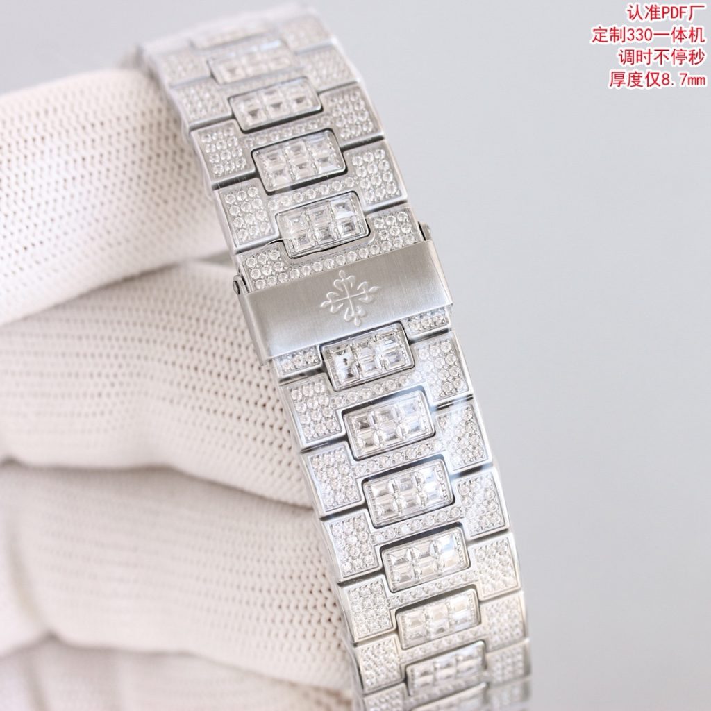 Patek Philippe Automatic Watch, Blue Dial Diamond Index Stainless Steel Case Metal Bracelet 50m