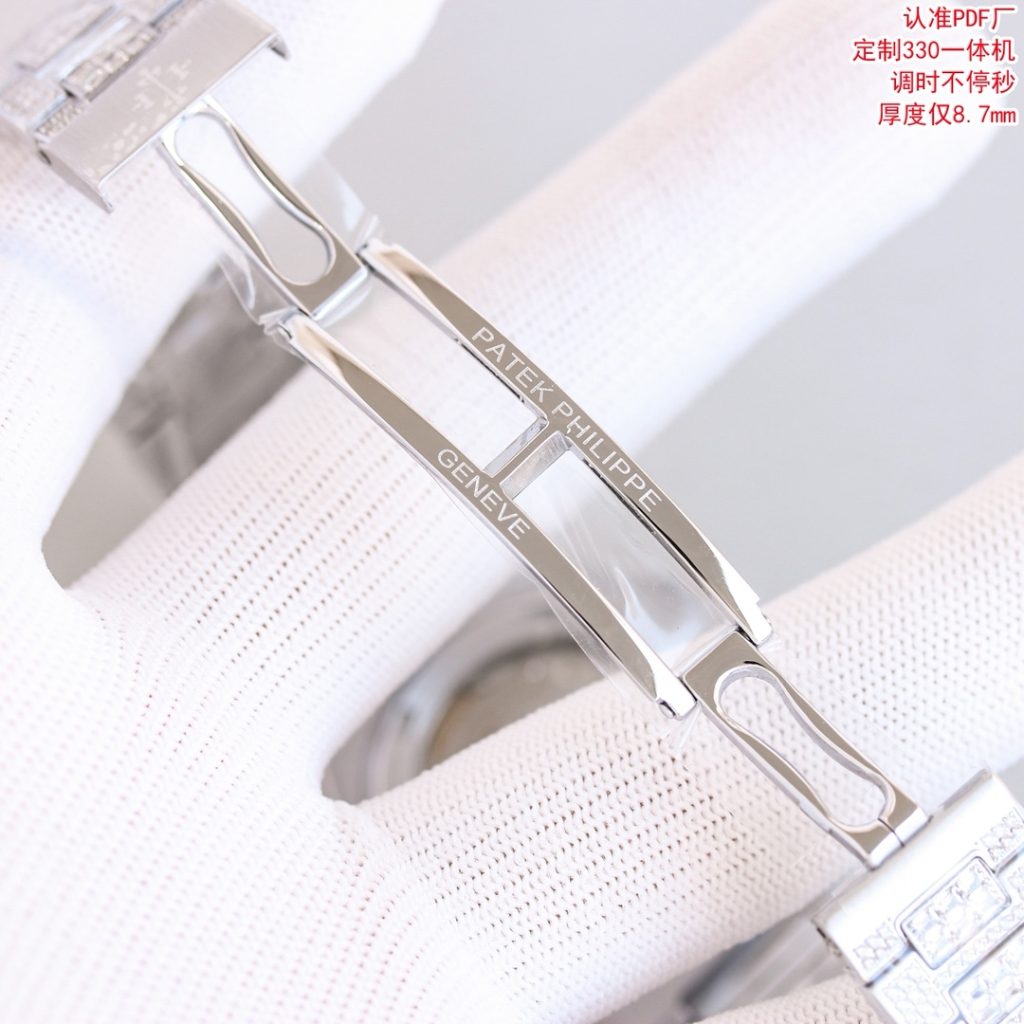 Patek Philippe Automatic Watch, Blue Dial Diamond Index Stainless Steel Case Metal Bracelet 50m