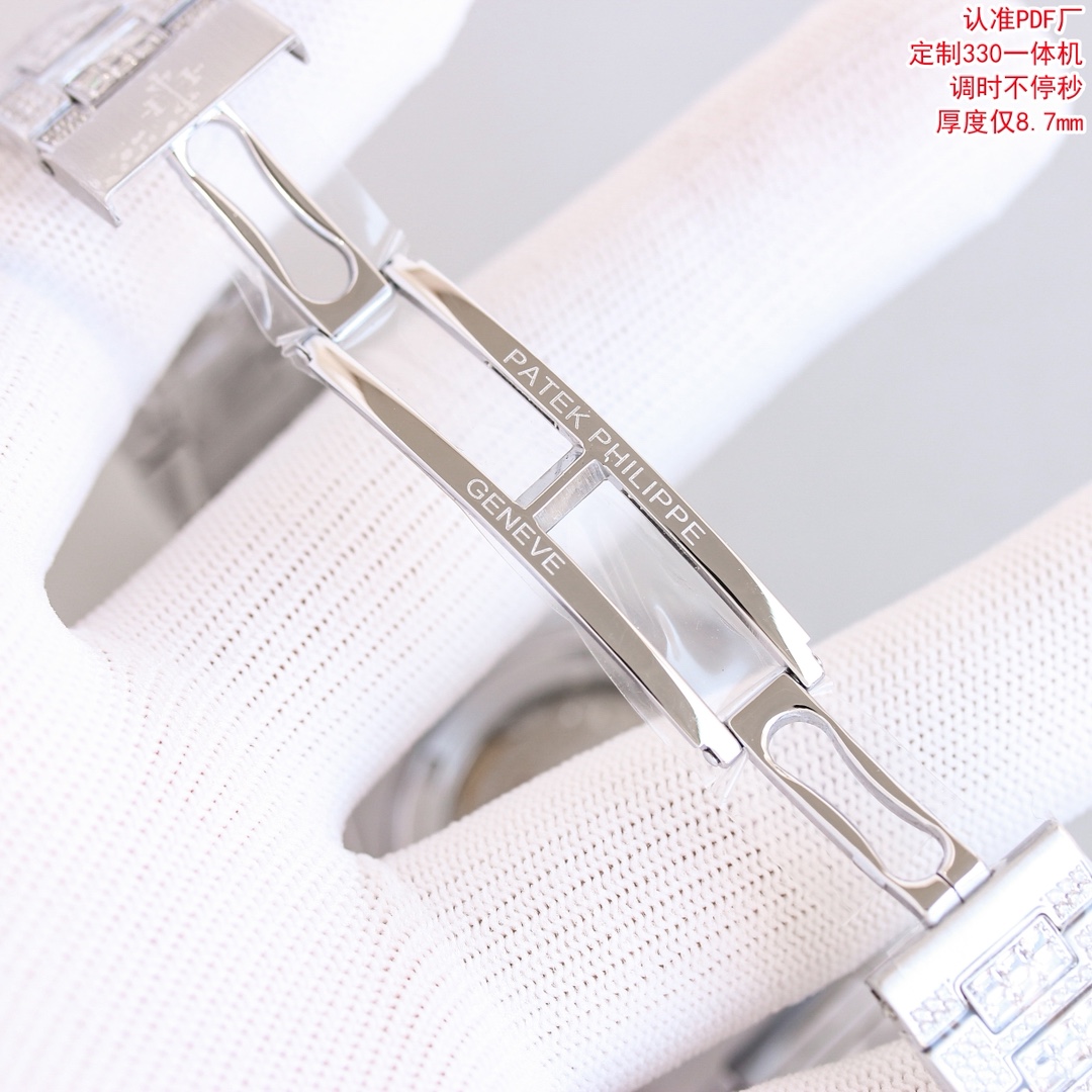 Patek Philippe Automatic Watch, Blue Dial Diamond Index Stainless Steel Case Metal Bracelet 50m
