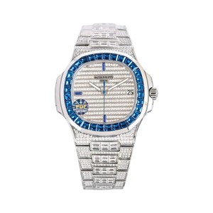Patek Philippe Nautilus-Style Patek Philippe Nautilus Style Automatic Watch, Blue Dial Diamond Index Metal BraceletDiamond-Set Watch with Blue Gemstone Bezel