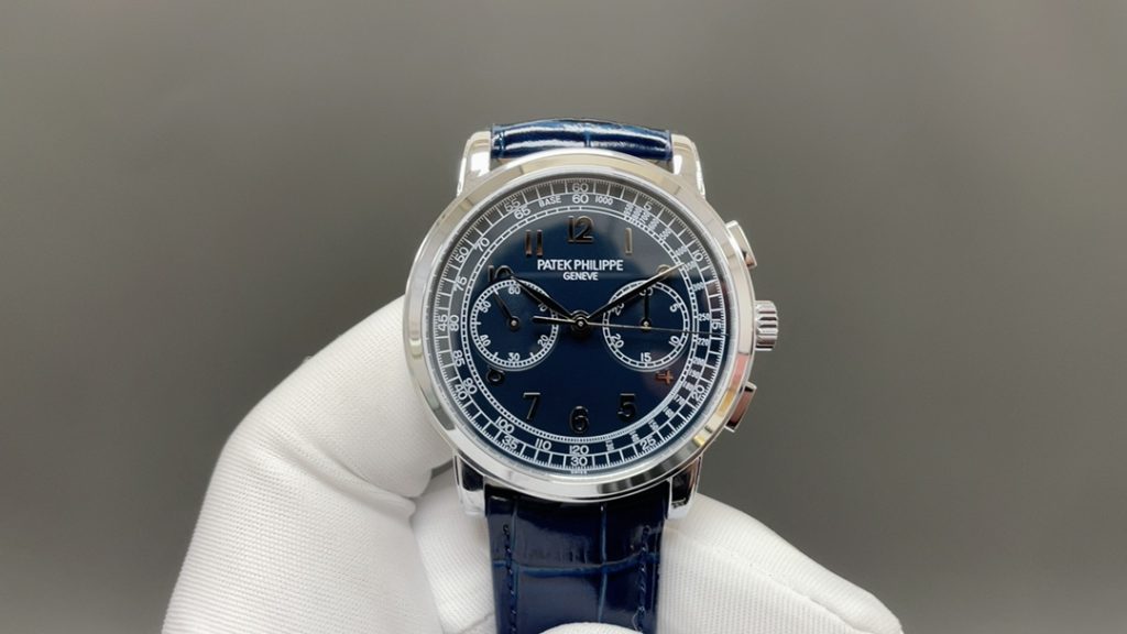 Patek Philippe Chronograph-Style Watch with Blue Dial and Leather Strap