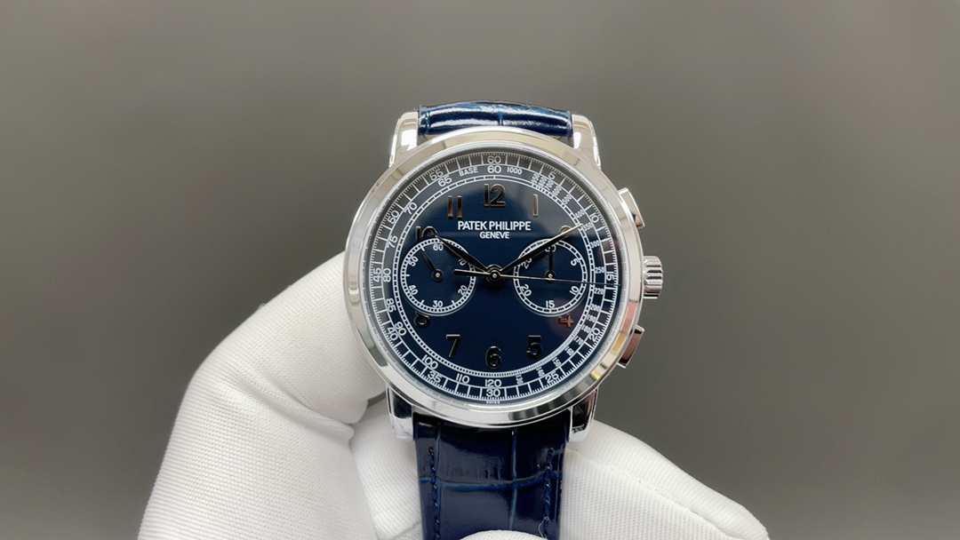 Patek Philippe Chronograph-Style Watch with Blue Dial and Leather Strap
