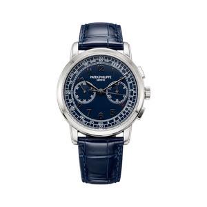 Patek Philippe Chronograph-Style Watch with Blue Dial and Leather Strap