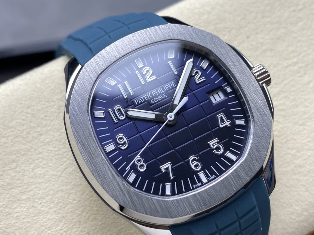 Patek Philippe Aquanaut-Style Watch with Blue Grid Dial and Rubber Strap