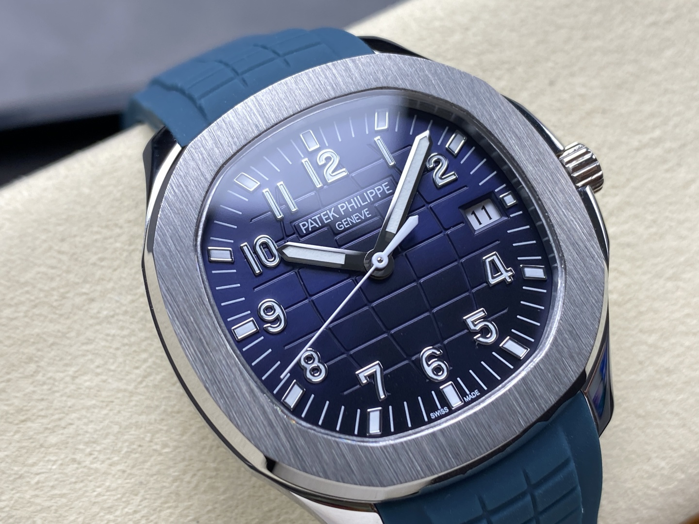 Patek Philippe Aquanaut-Style Watch with Blue Grid Dial and Rubber Strap