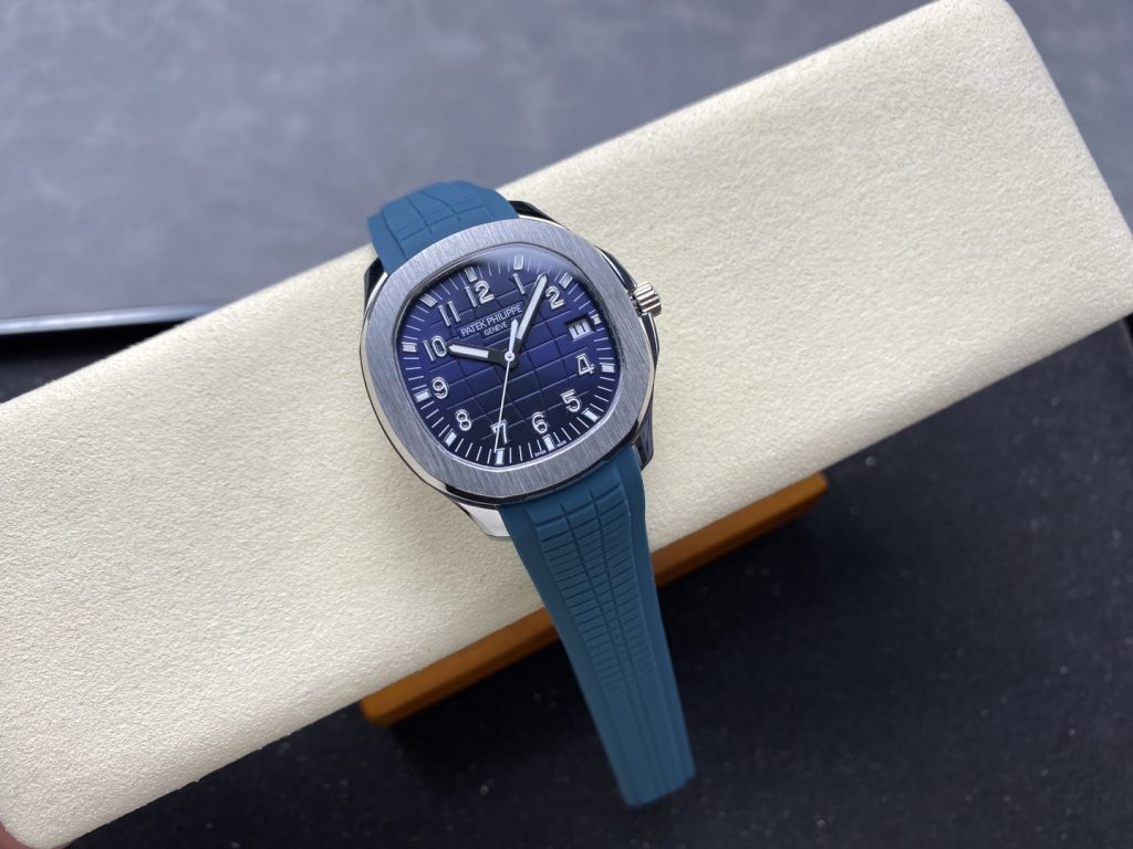 Patek Philippe Aquanaut-Style Watch with Blue Grid Dial and Rubber Strap