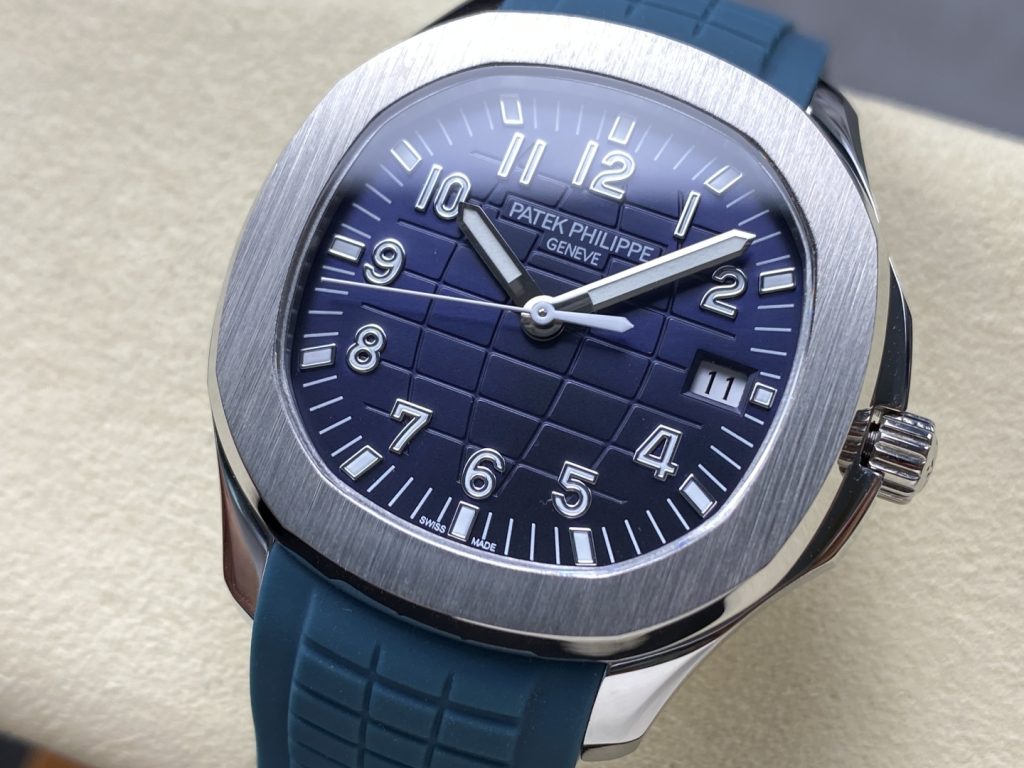 Patek Philippe Aquanaut-Style Watch with Blue Grid Dial and Rubber Strap