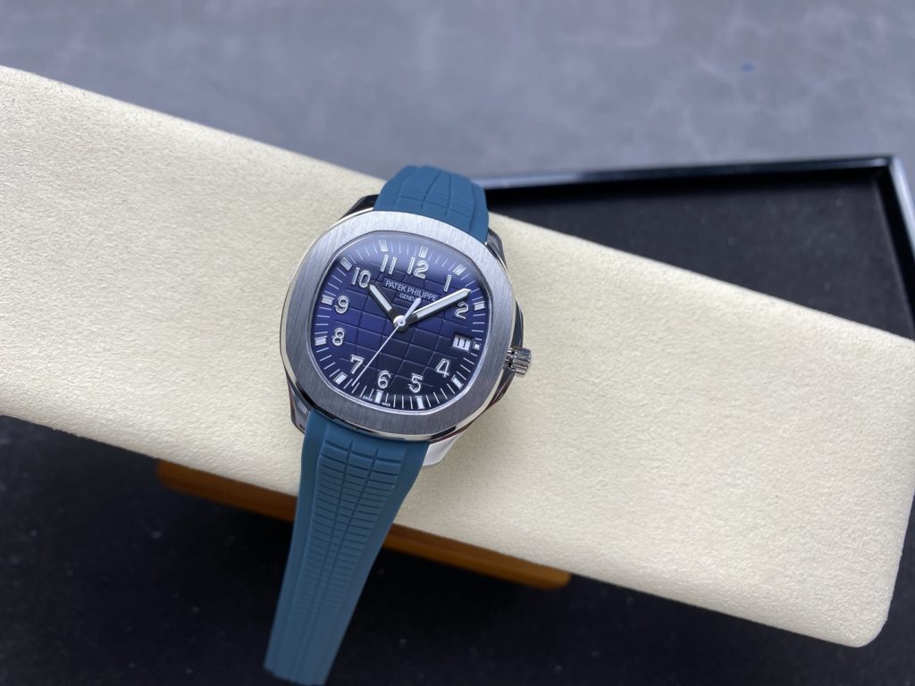 Patek Philippe Aquanaut-Style Watch with Blue Grid Dial and Rubber Strap