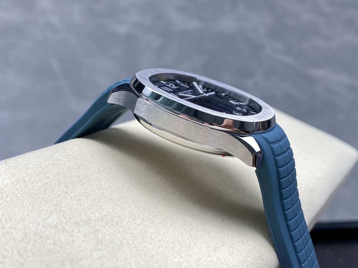 Patek Philippe Aquanaut-Style Watch with Blue Grid Dial and Rubber Strap