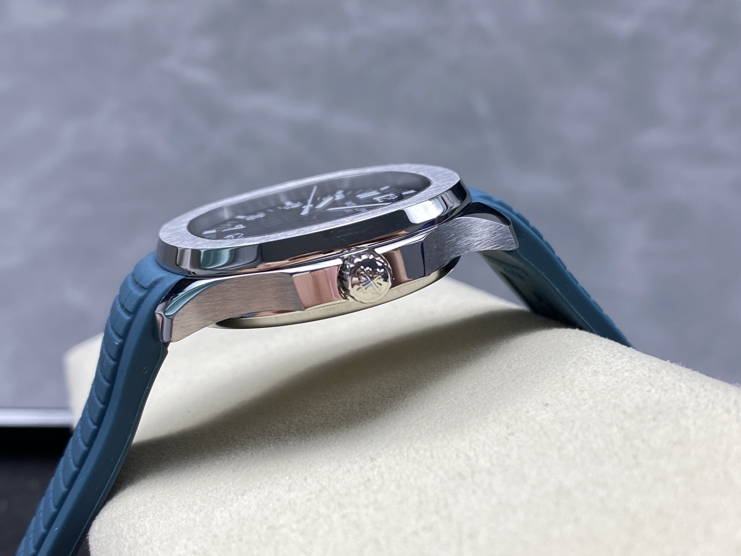 Patek Philippe Aquanaut-Style Watch with Blue Grid Dial and Rubber Strap