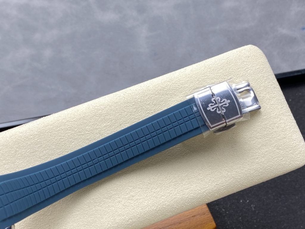 Patek Philippe Aquanaut-Style Watch with Blue Grid Dial and Rubber Strap