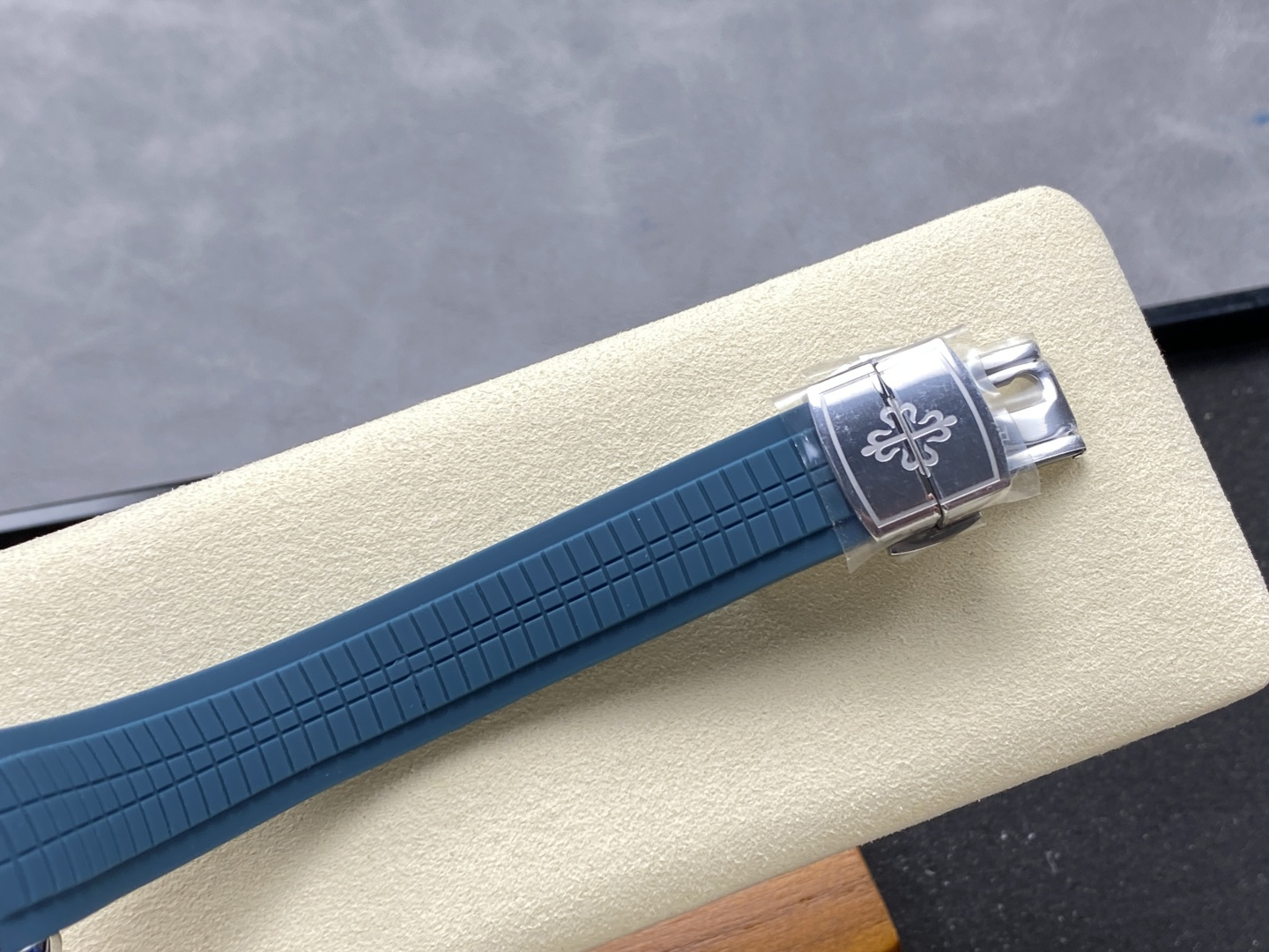 Patek Philippe Aquanaut-Style Watch with Blue Grid Dial and Rubber Strap