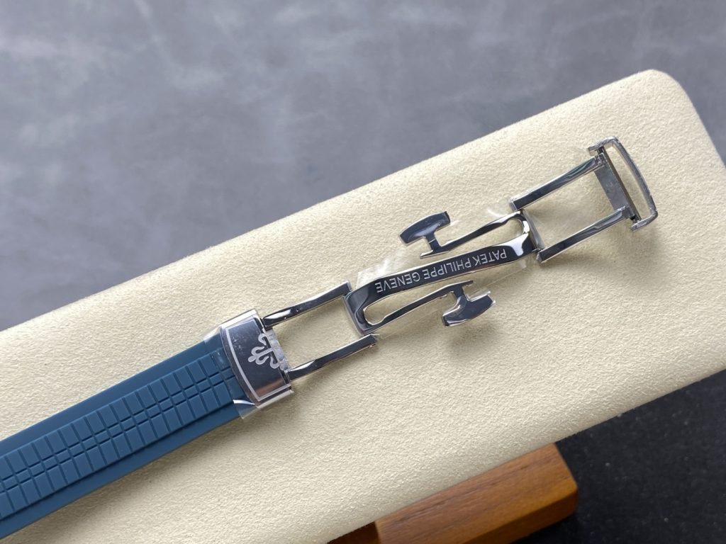 Patek Philippe Aquanaut-Style Watch with Blue Grid Dial and Rubber Strap