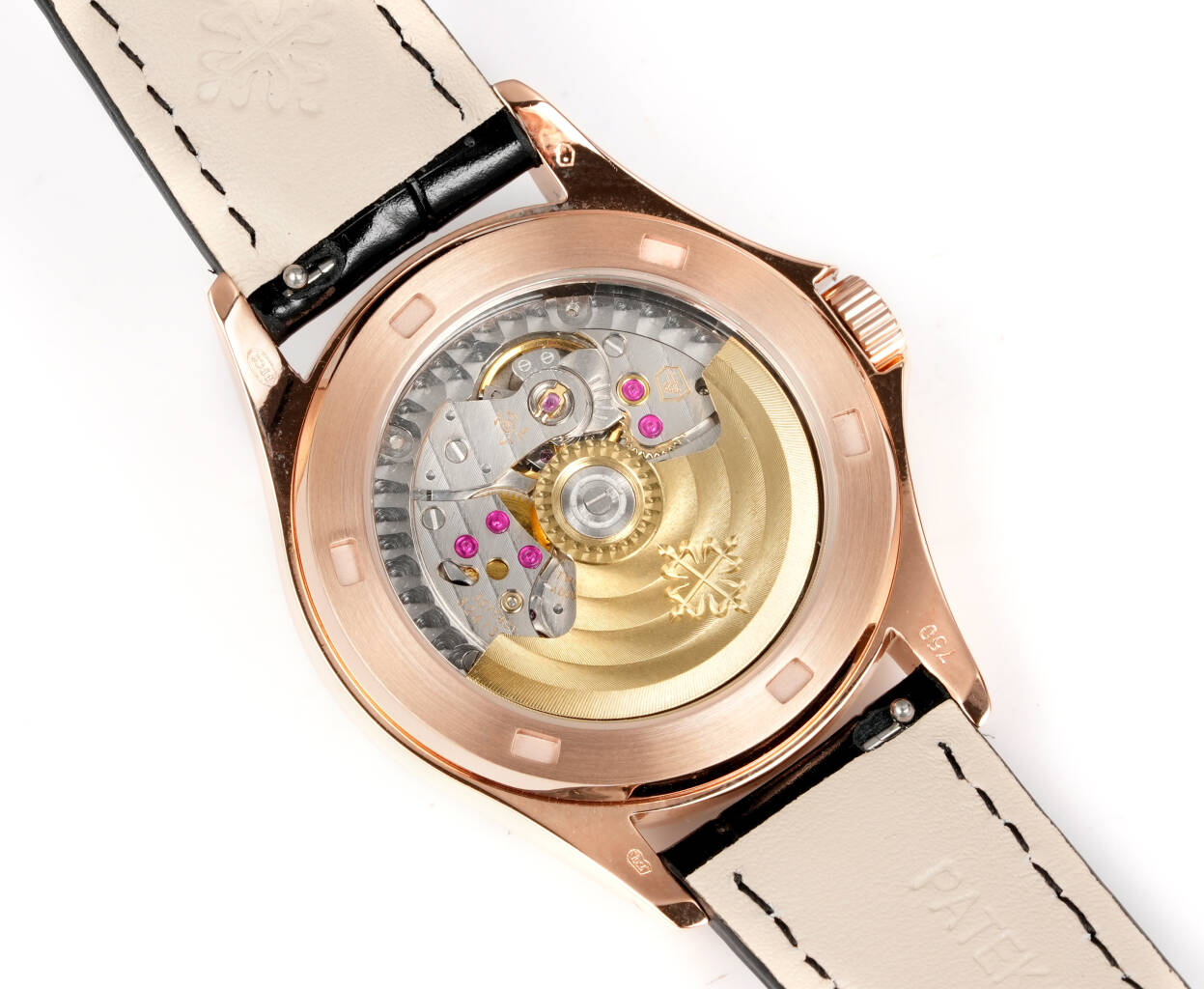 Patek Philippe Calatrava Style Automatic Watch, Silver Dial Date Rose Gold Case Leather Strap 30m