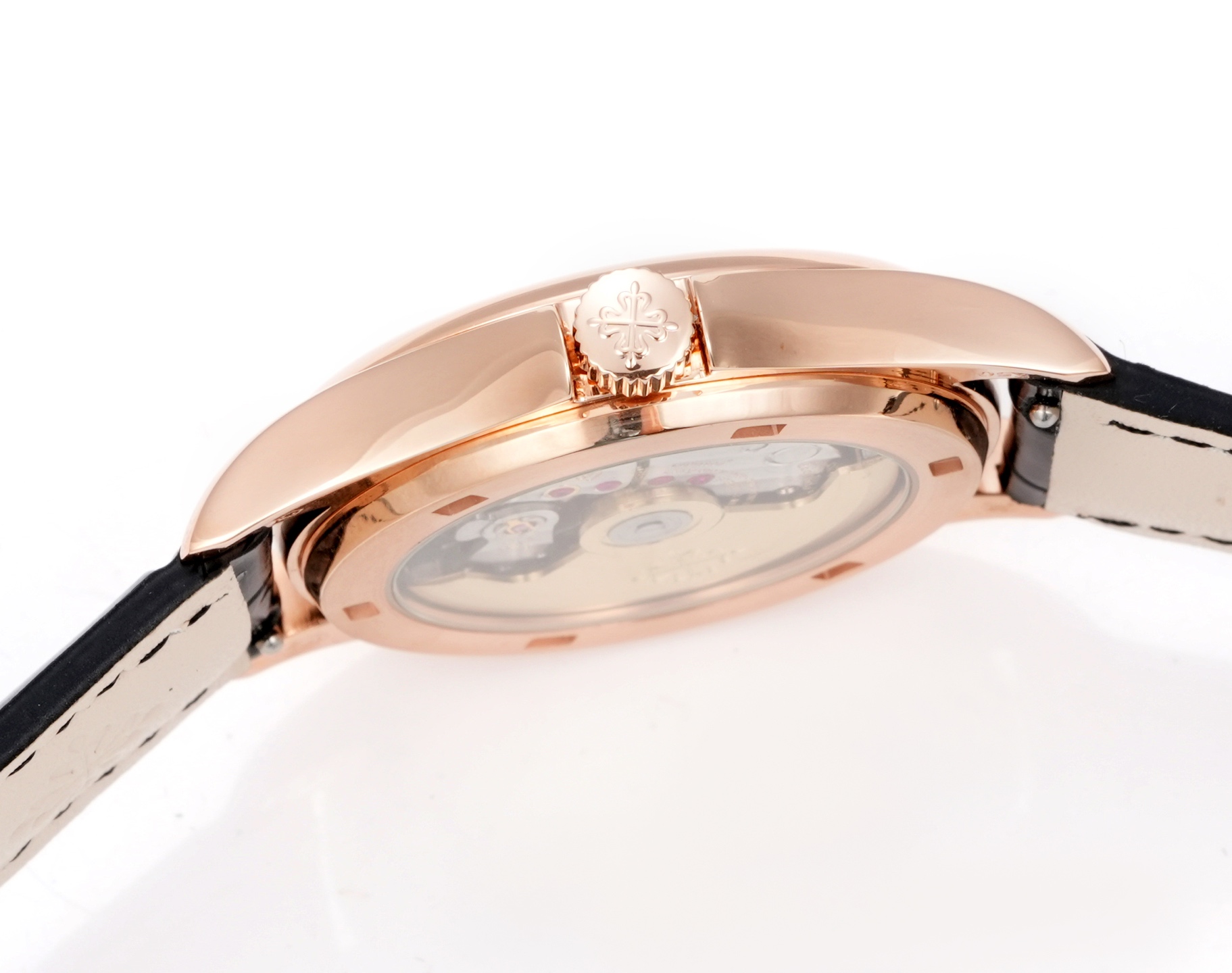 Patek Philippe Calatrava Style Automatic Watch, Silver Dial Date Rose Gold Case Leather Strap 30m