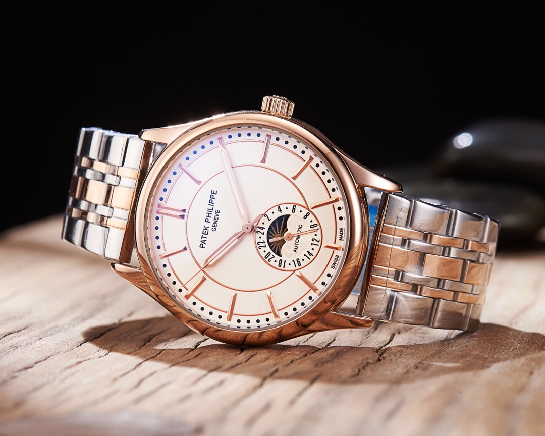 Patek Philippe Automatic Watch with Two-Tone Bracelet and Blue Dial