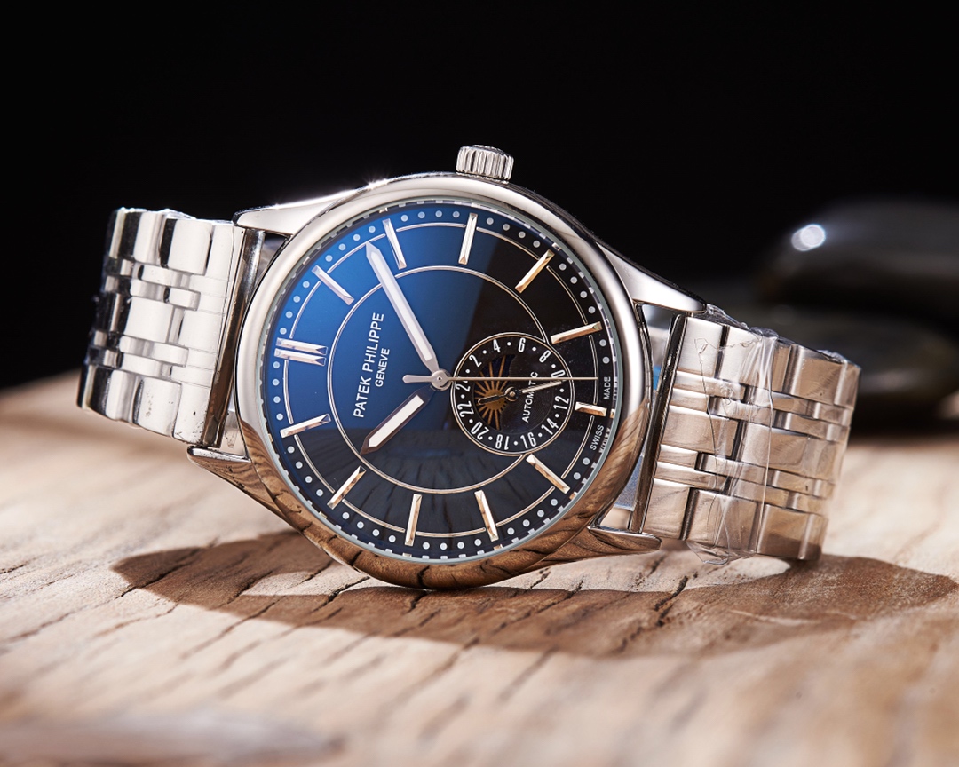 Patek Philippe Automatic Watch with Two-Tone Bracelet and Blue Dial