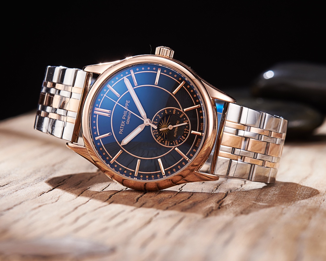 Patek Philippe Automatic Watch with Two-Tone Bracelet and Blue Dial