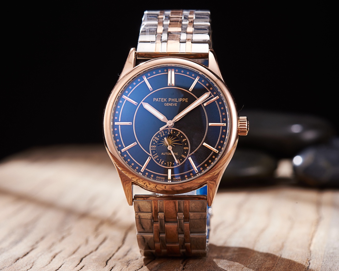 Patek Philippe Automatic Watch with Two-Tone Bracelet and Blue Dial