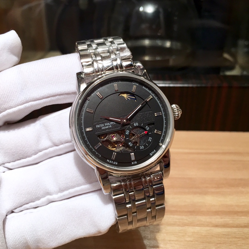 Patek Philippe Complication-Style Watch with Skeleton Dial and Metal Bracelet