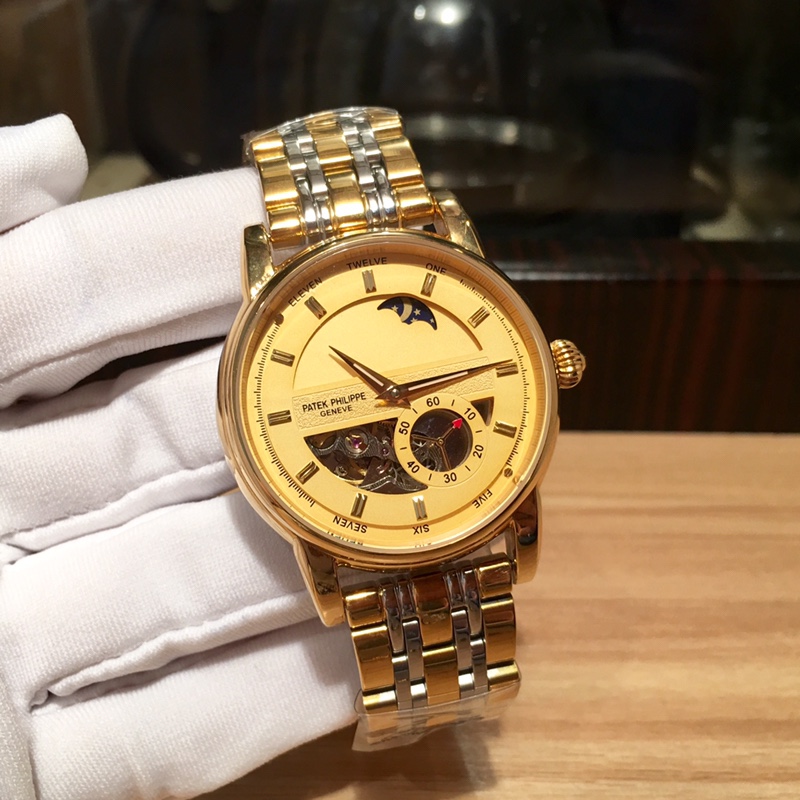 Patek Philippe Complication-Style Watch with Skeleton Dial and Metal Bracelet