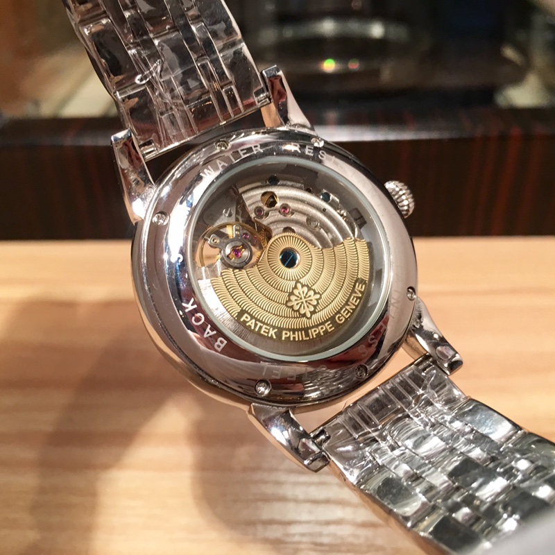 Patek Philippe Complication-Style Watch with Skeleton Dial and Metal Bracelet