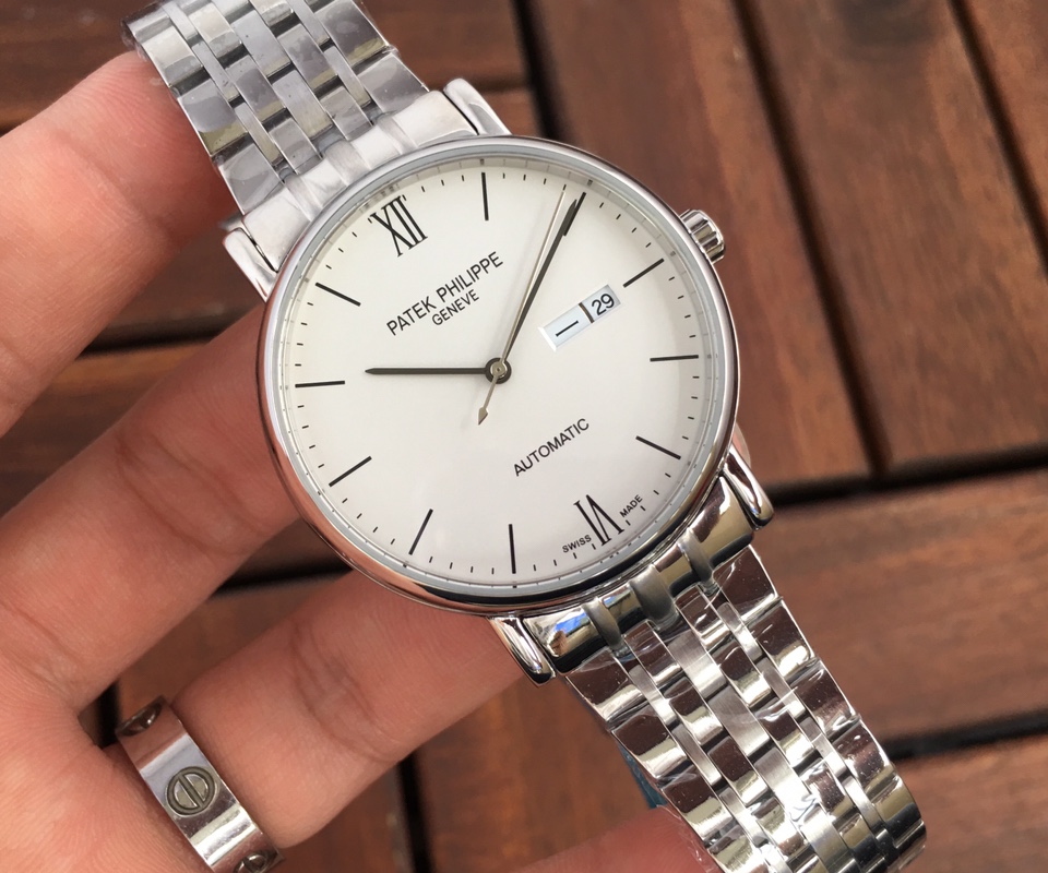 Patek Philippe Automatic Calendar Watch with Cream Dial and Metal Bracelet
