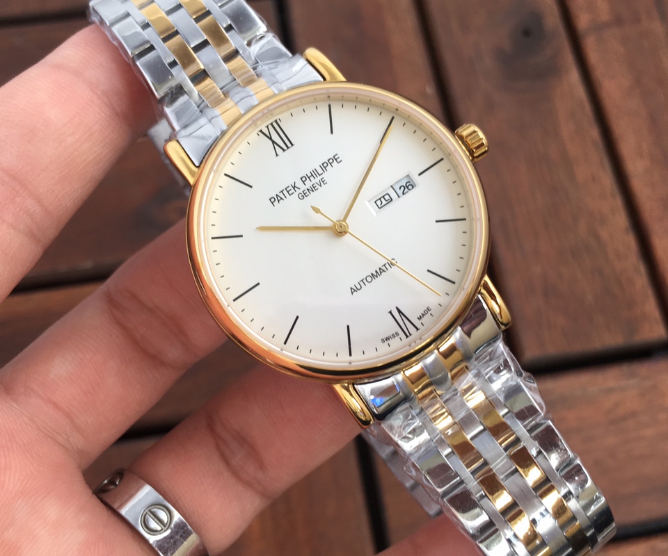Patek Philippe Automatic Calendar Watch with Cream Dial and Metal Bracelet