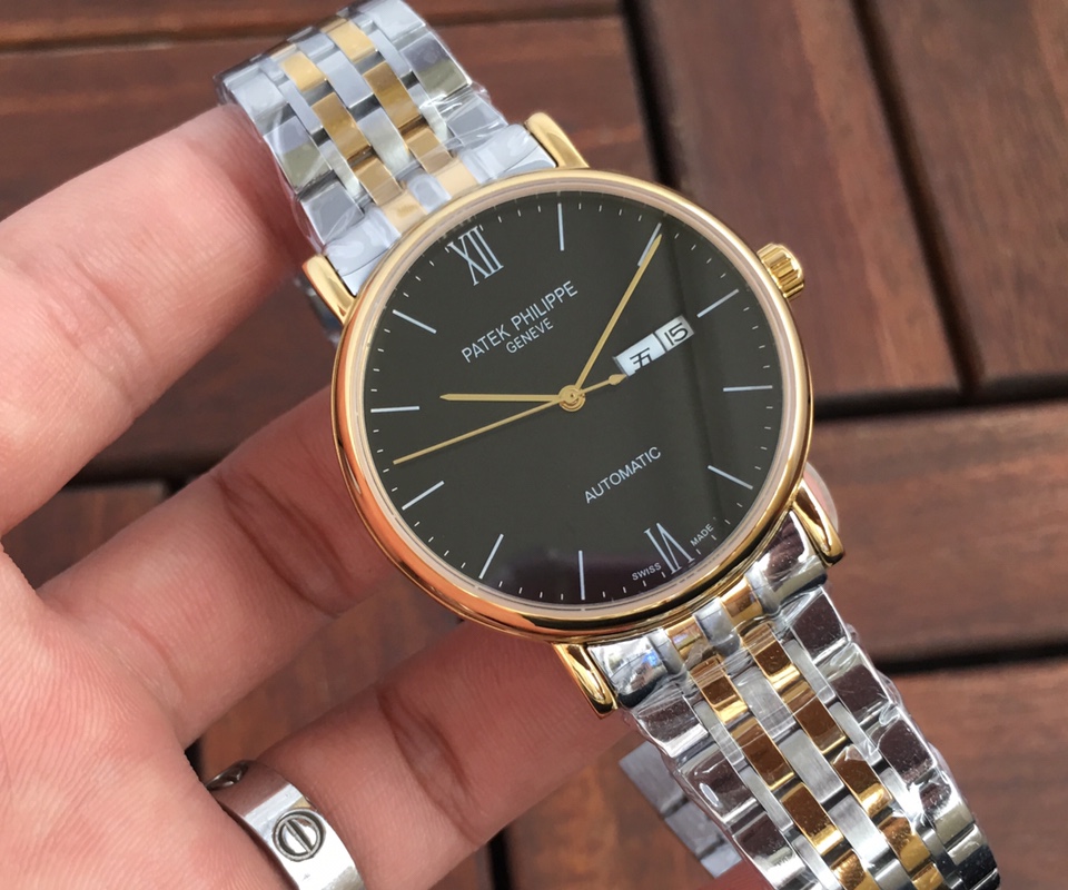 Patek Philippe Automatic Calendar Watch with Cream Dial and Metal Bracelet