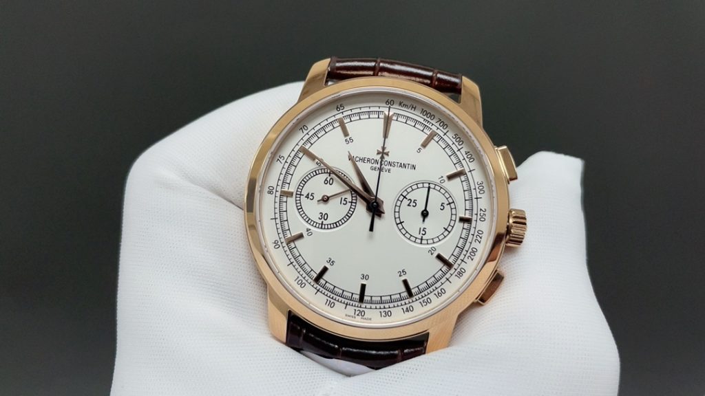 Vacheron Constantin Chronograph-Style Watch with Rose-Gold Case and Brown Leather Strap