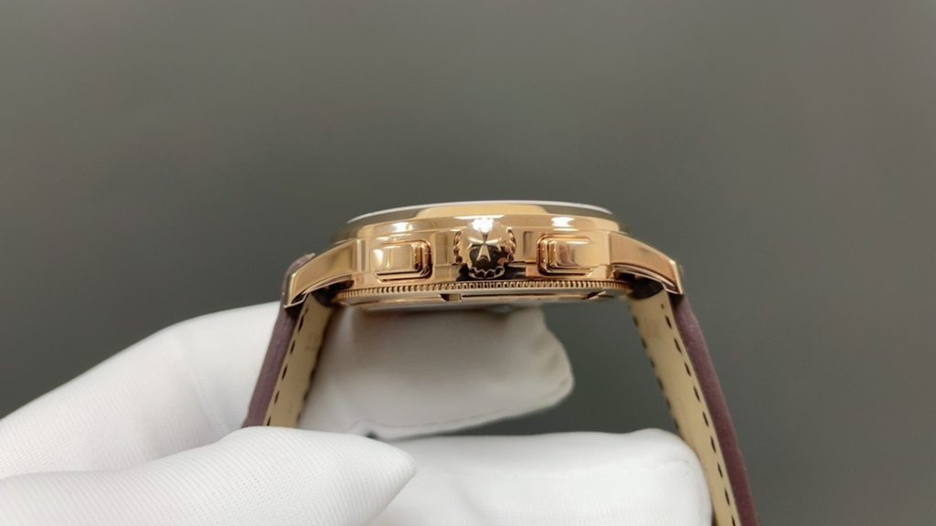 Vacheron Constantin Chronograph-Style Watch with Rose-Gold Case and Brown Leather Strap