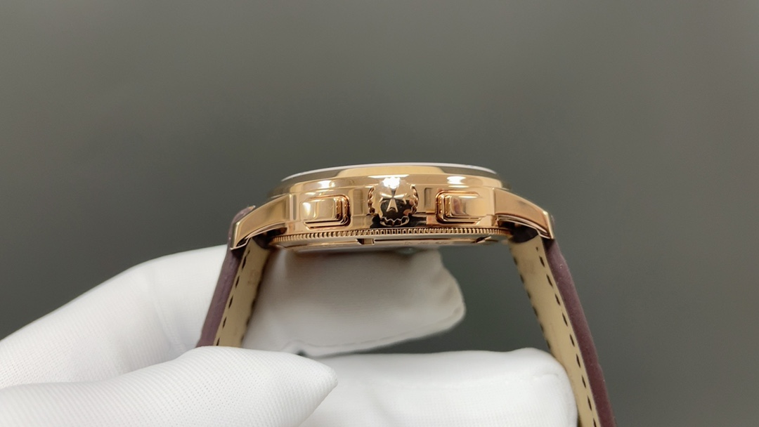 Vacheron Constantin Chronograph-Style Watch with Rose-Gold Case and Brown Leather Strap