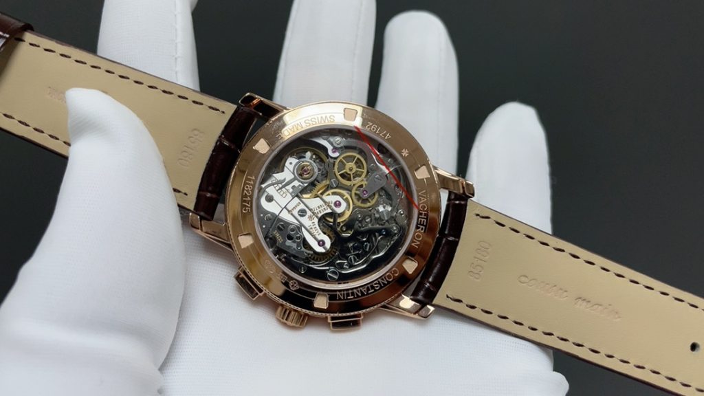 Vacheron Constantin Chronograph-Style Watch with Rose-Gold Case and Brown Leather Strap