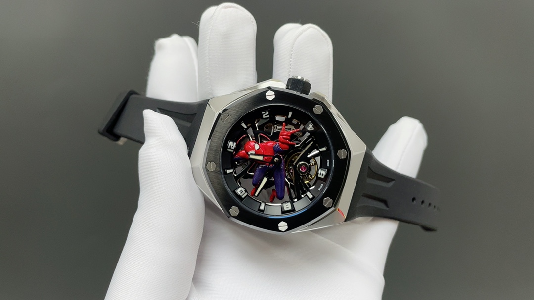 Octagonal Skeleton Watch wiAudemars Piguet Royal Style Automatic Watch, Rubber Strapth 3D Character Display