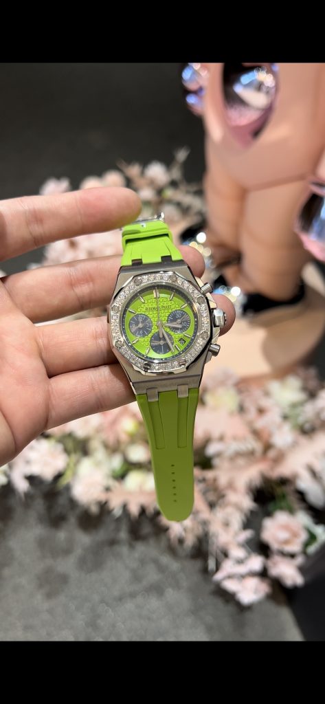 Audemars Piguet Royal Oak-Style Chronograph with Diamond Bezel and Lime Dial