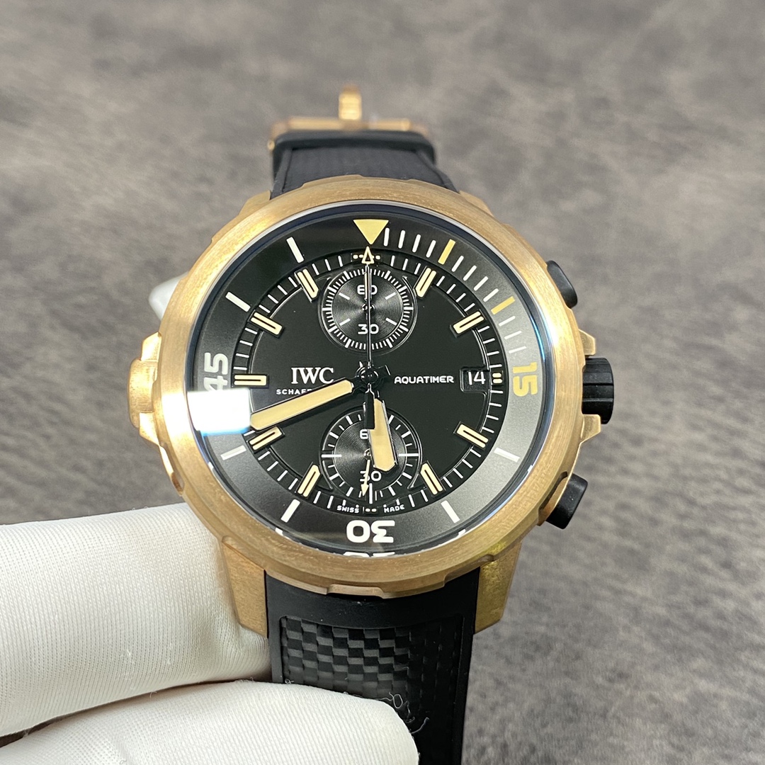 IWC Aquatimer-Style Watch with Black Dial and Yellow-Gold Tone Case
